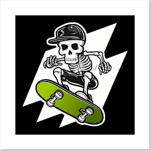 Skeleton Skull Skateboarder Skater Skating Posters and Art